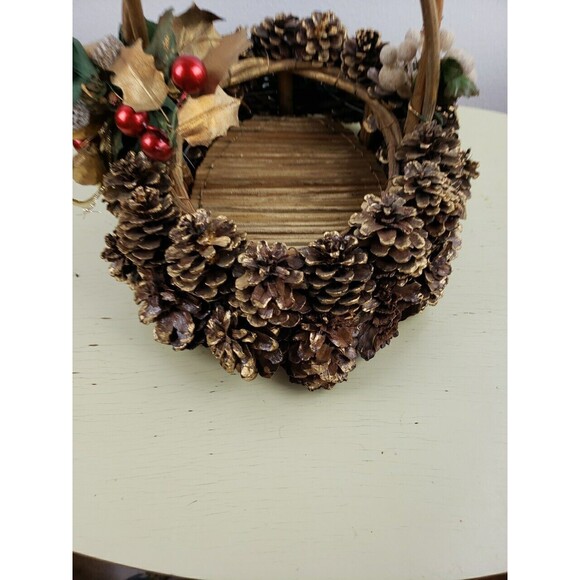 Homemade Gold Pine cone real wood twig bottom basket. - Picture 5 of 11